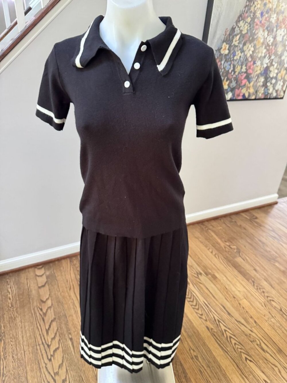 NWT BOGNAR Blu Italy Polo Sweater Top + Matching Midi Skirt Black 1 Small